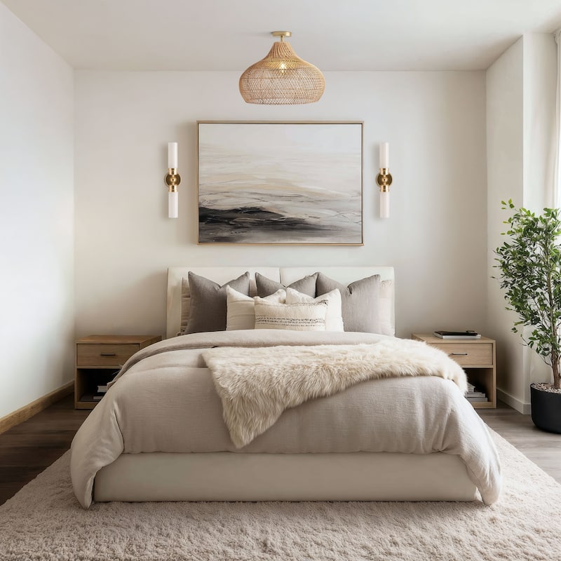 Kloe Rattan Flush Mount - Rattan Natural 1-Light Handwoven Ceiling Light for Bedroom or Dining Room in Farmhouse, Modern Style