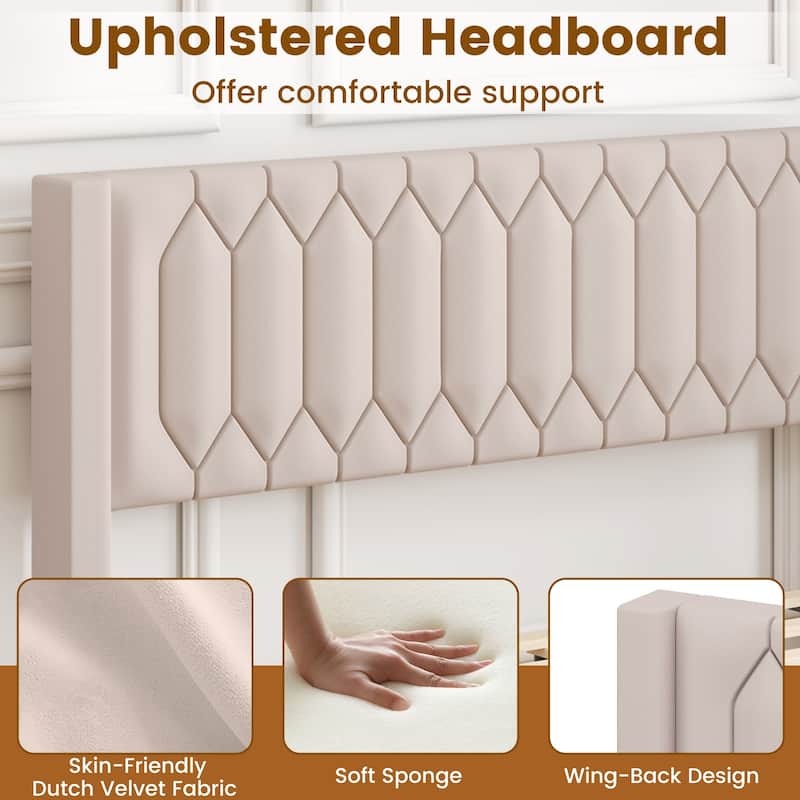 Gymax Queen Size Bed Frame Dutch Velvet / Linen Fabric Upholstered