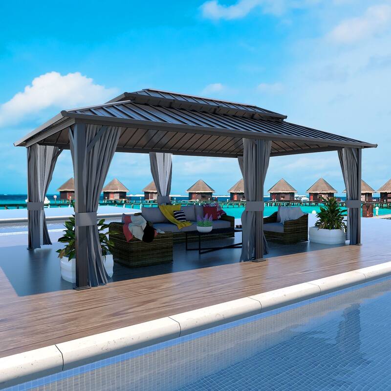 VEIKOUS Outdoor Aluminum Double Hardtop Gazebo Pergolas for Patio Lawn and Garden