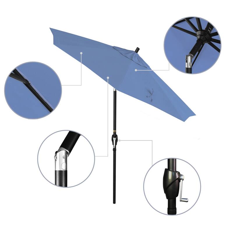 California Umbrella 7.5' Rd. Aluminum Patio Umbrella, Crank Lift with Push Button Tilt, Black Finish, Pacifica Fabric