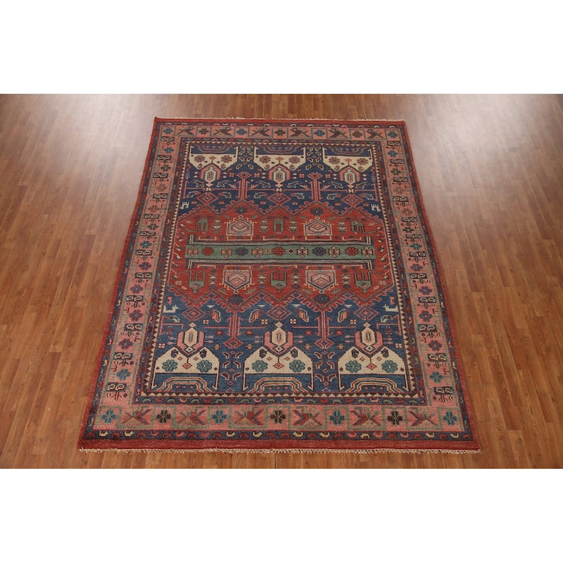 Geometric Sirjan Oriental Area Rug Hand-knotted Red Wool Carpet - 7'10"x 9'10"