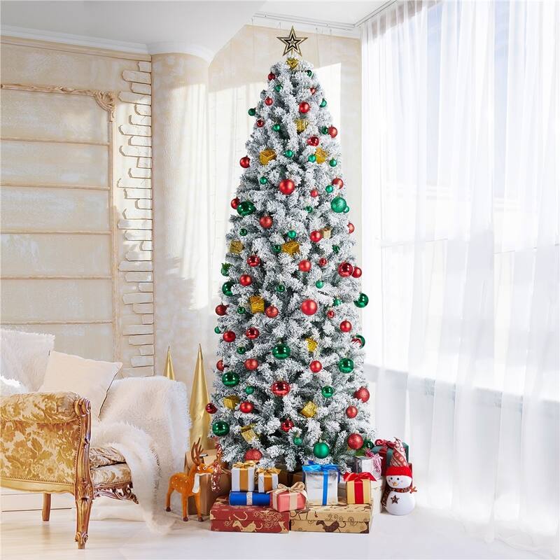 Yaheetech Snow Flocked Fir Pencil Christmas Tree Slim Artificial Tree