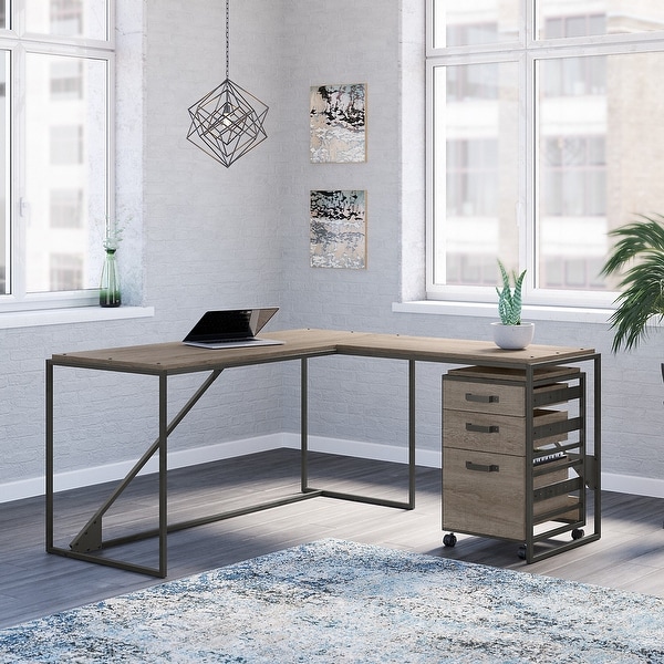 Refinery 62W L Shaped Industrial Desk with Drawers by Bush Furniture
