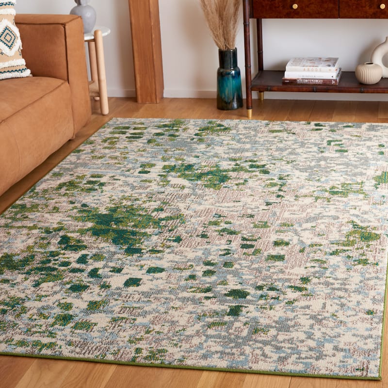 SAFAVIEH Monaco Panna Boho Abstract Modern Watercolor Area Rug - 3' x 5' - Green/Blue