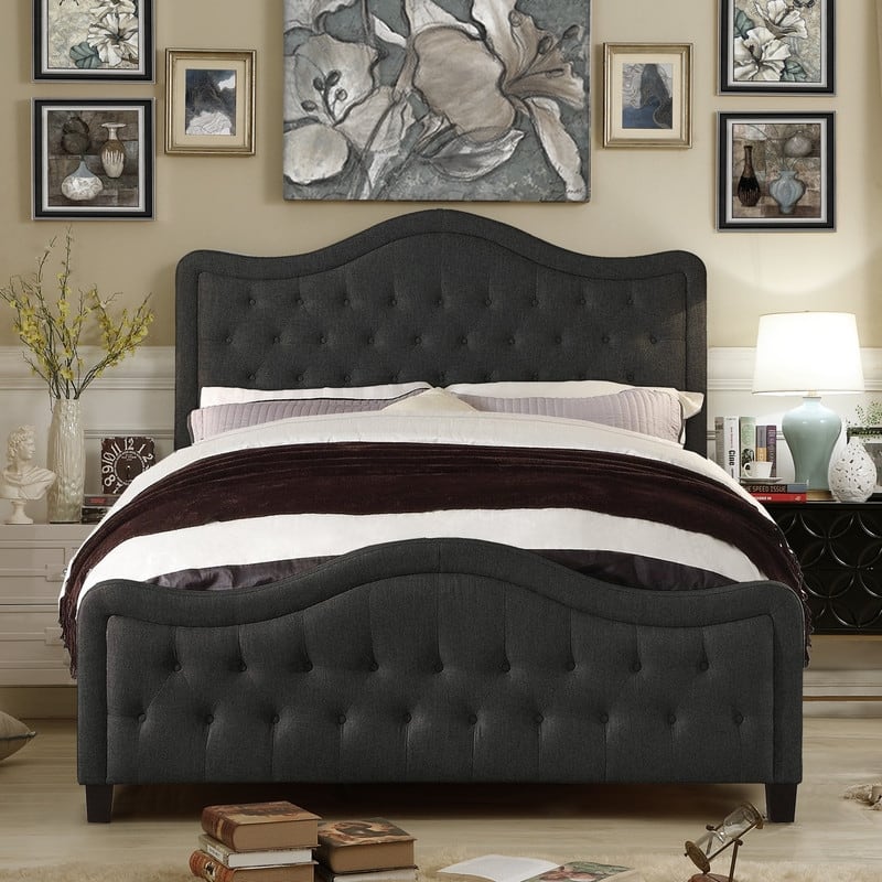 Adella Linen Waved Top Upholstery Platform Bed with Footboard by Moser Bay Furniture - Charcoal - Queen