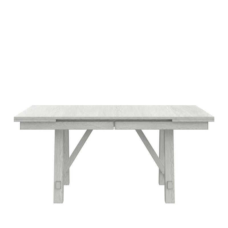 VECELO Dining Table Set with Bench, Solid Wood Rectangular Extendable Dining Table & Solid Wood Dining Chairs