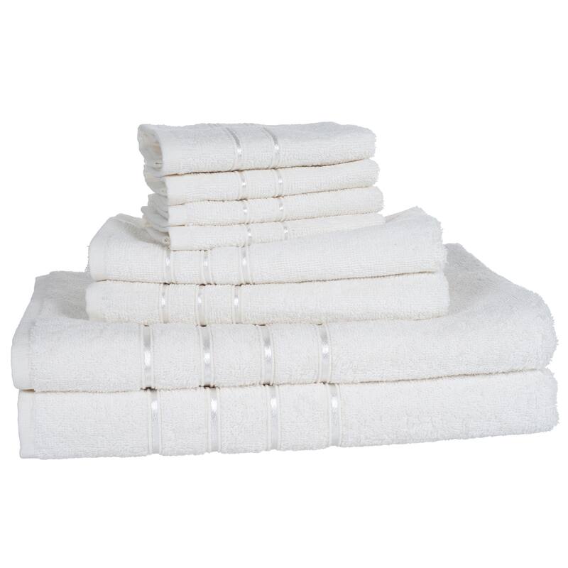 Plush Bathroom Towels - 8-Piece 100% Cotton Towel Set by Lavish Home (White)