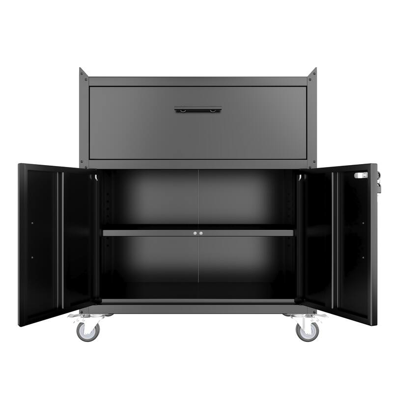 2 Door + 1 Drawer Tool Cabinets for Garage, Lockable Garage Storage Cabinet, with Wheels, Rolling Tool Chest