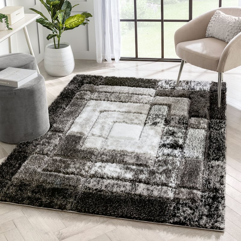 Well Woven Lolly Kenzo Retro Geometric Pattern High Low Shag Area Rug