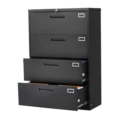 Black Cold Rolled Steel 4-Drawer File Cabinet with Lock, Adjustable Rods and Anti-Tip