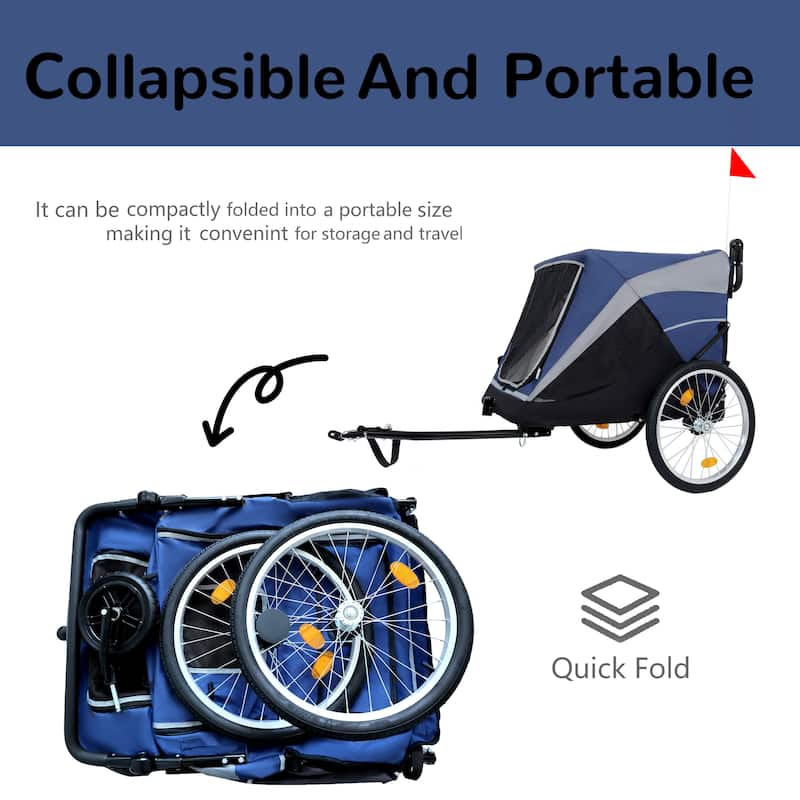 2-in-1 Pet Bike Trailer & Push Cart - 100LB Dog Carrier with Quick Release Wheels, Storage Bag & Safety Leash
