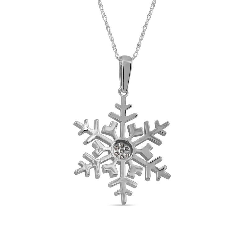10K Gold 1/10ct TDW Diamond Snowflake Pendant Necklace for Women