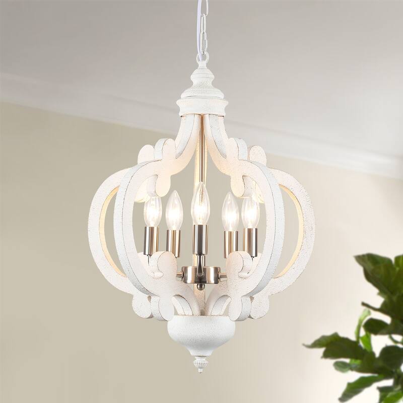 5-Light W17.71" x H78.74" Rustic Lantern Chandeliers for Dining Room - Nickel