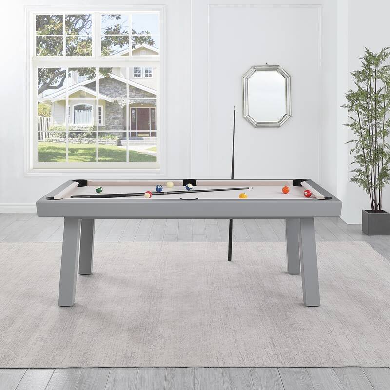 Laguna Indoor/Outdoor 8ft Slate Pool Table Dining Set with 2 Benches & Accessories, Cement Finish