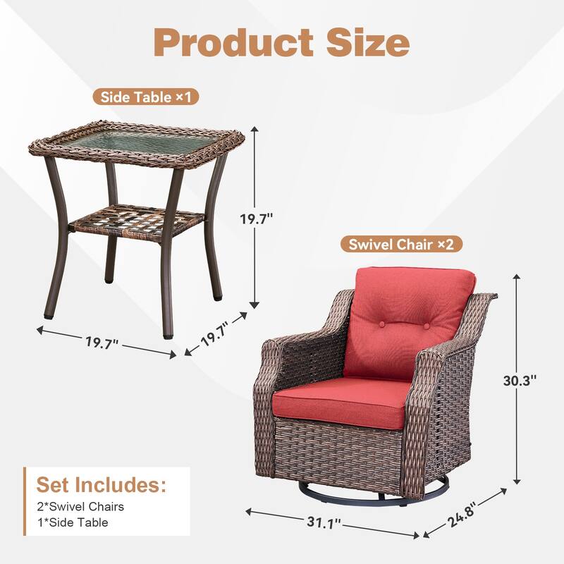 Pocassy 6-Piece Patio Swivel Chair with Side Table