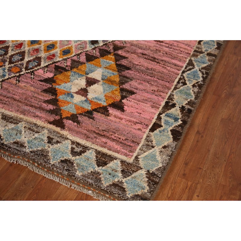 Pink Geometric Moroccan Area Rug Hand-Knotted Wool Carpet - 6'7" x 10'3"