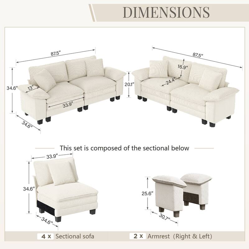 MAISON ARTS 2-Piece Living Room Sofa Set, Comfy 3/4/5-Seater Modular Loveseat & Armchair with Throw Pillows