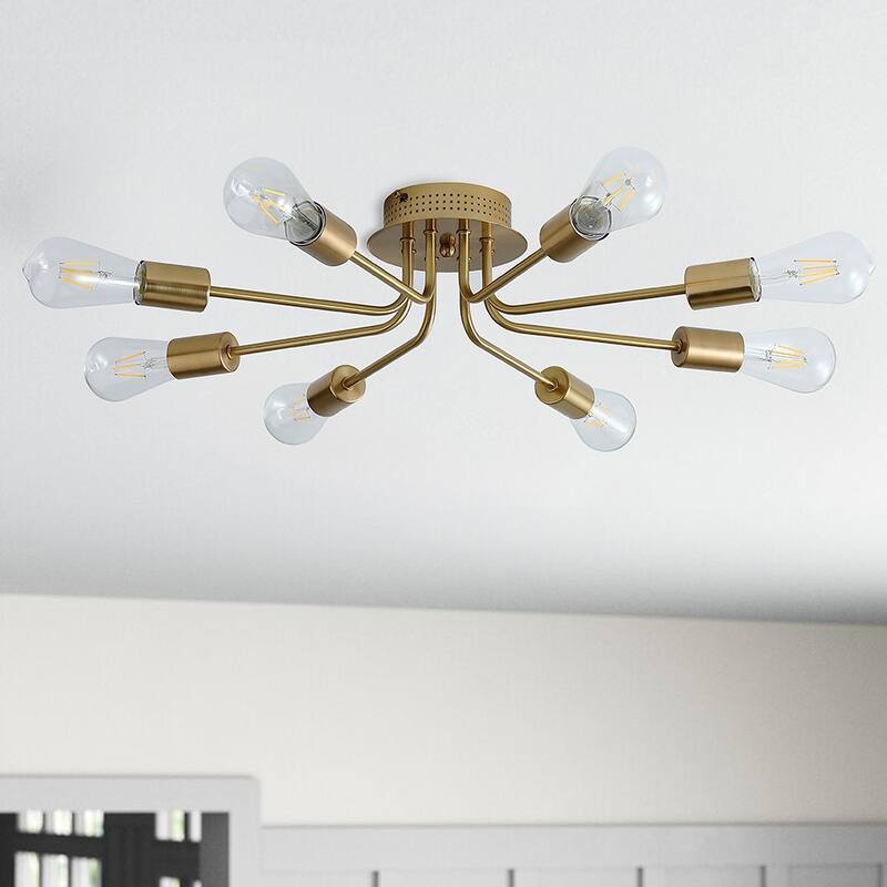 Modern 8-Light Concise Branches Semi Flush Mount Lamp