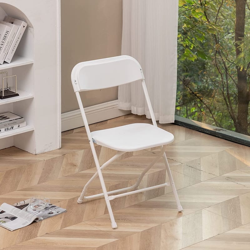 BTEXPERT 5 Piece Folding Card Table Set, 34" Square Granite White Plastic Table 4 Adult Chairs for Party Home Indoor Outdoor