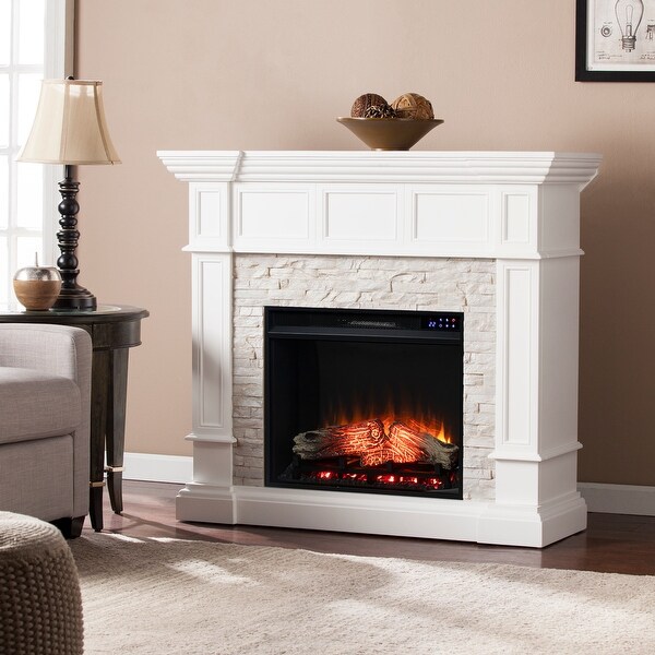 SEI Furniture Helianthus White Faux Stone Corner Electric ...
