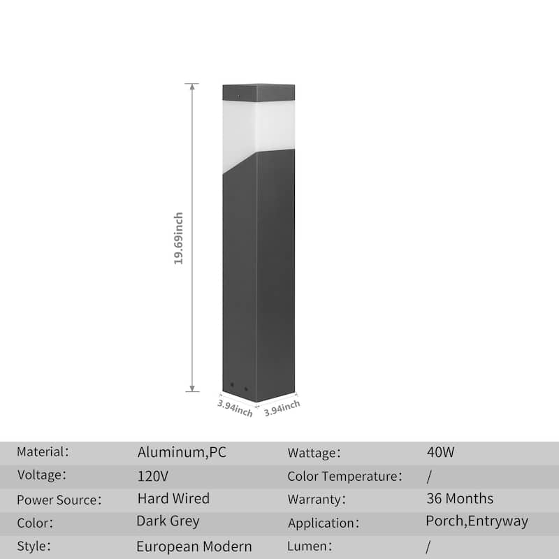 Outdoor Landscape Pathway Lights Modern Bollard Lamp Waterproof Aluminum Floor Lamp Wired with E26 Bulb Socket for Walkway