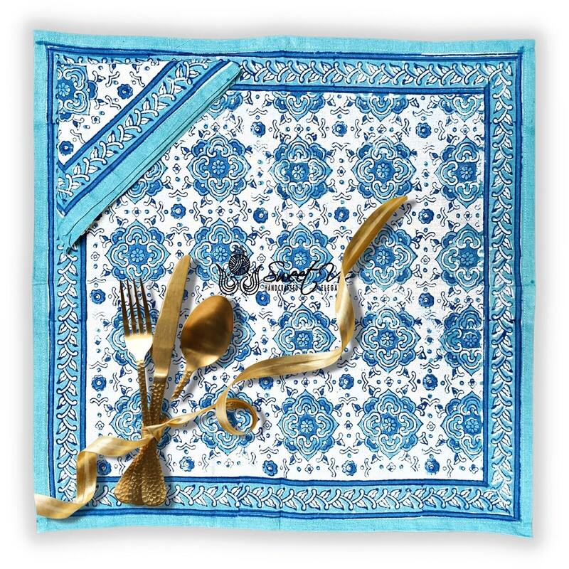 Cotton Springtime Splendor Tablecloth Collection, Ice Blue - Napkin