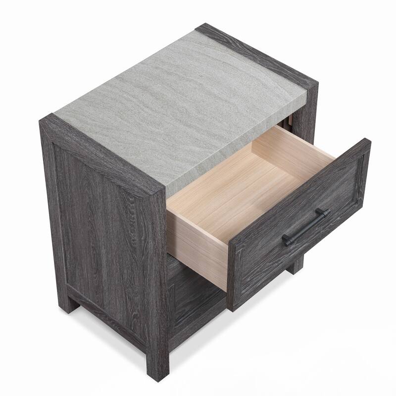 1pc Rustic 2-Drawer Two-Tone Nightstand Gray Finish Bedside Cabinet