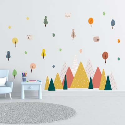 Cute Bears and Mountains Colourful Kids Wall Stickers Nursery Decals - Multi