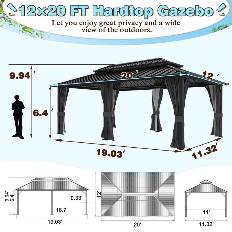 VEIKOUS Outdoor Aluminum Double Hardtop Gazebo Pergolas for Patio Lawn and Garden