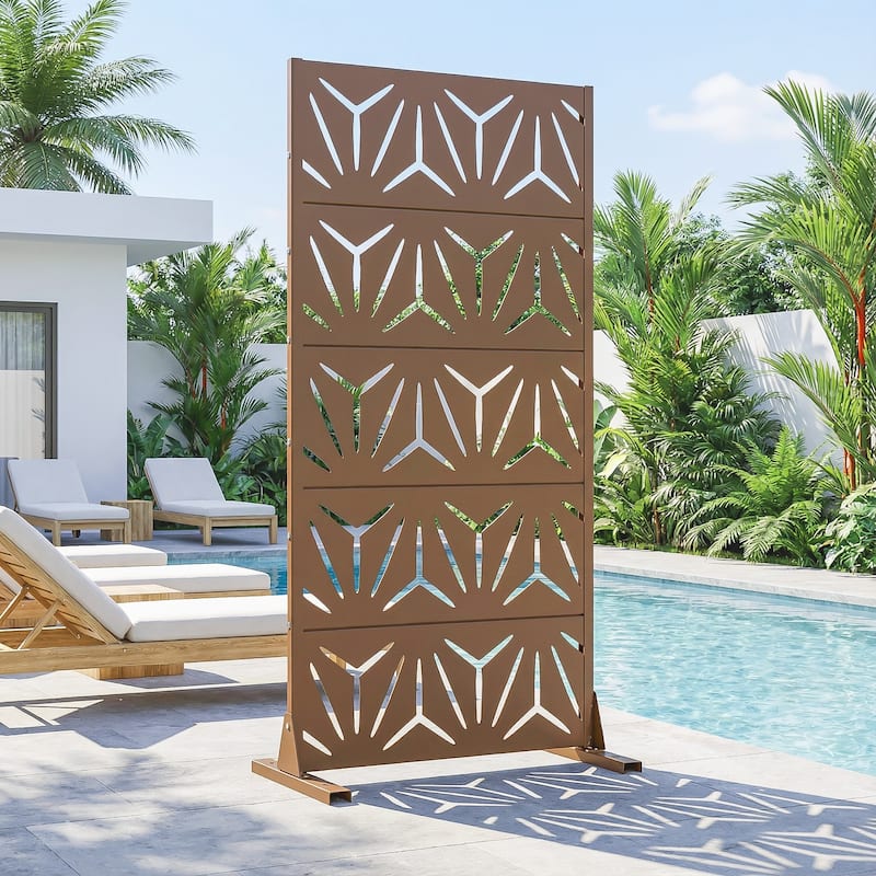 72" H×47"W Dovelina Black Outdoor Freestanding Metal Privacy Screen Decorative Garden Fence - Brown - 59“x30"