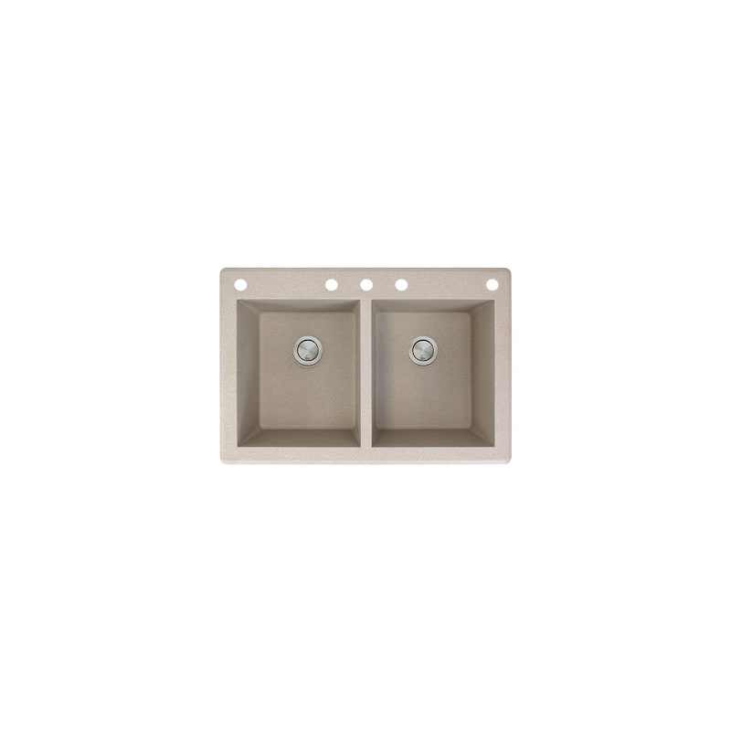 Transolid Radius 33in x 22in silQ Granite Drop-in Double Bowl Kitchen Sink with 1 Pre-Drilled Faucet Hole - 22" x 33" x 9.5"/CABDE