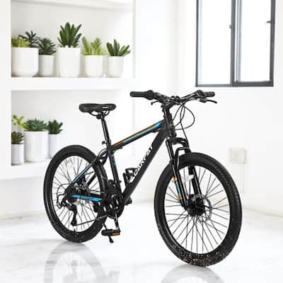26" Mountain Bike, Shimano 21-Speed with Mechanical Disc Brakes, High-Carbon Steel Frame, Suspension MTB Bicycle