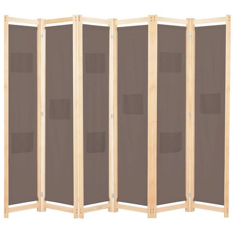 6-Panel Room Divider Brown 94.5"x66.9"x1.6" Fabric