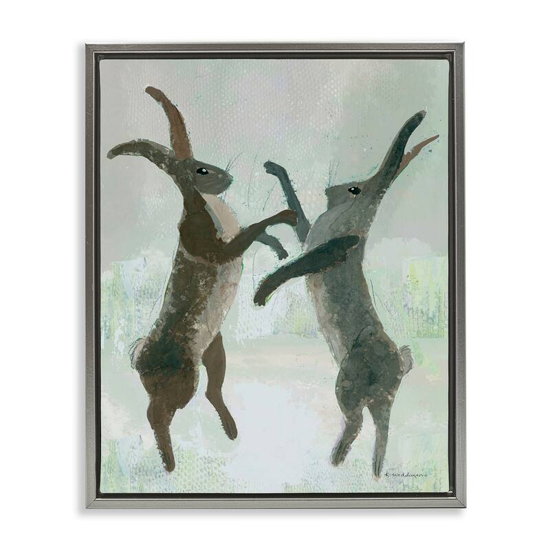 Stupell Boxing Hares Impression Framed Floater Canvas Wall Art Design By Kay Widdowson - 25 x 31 - Grey