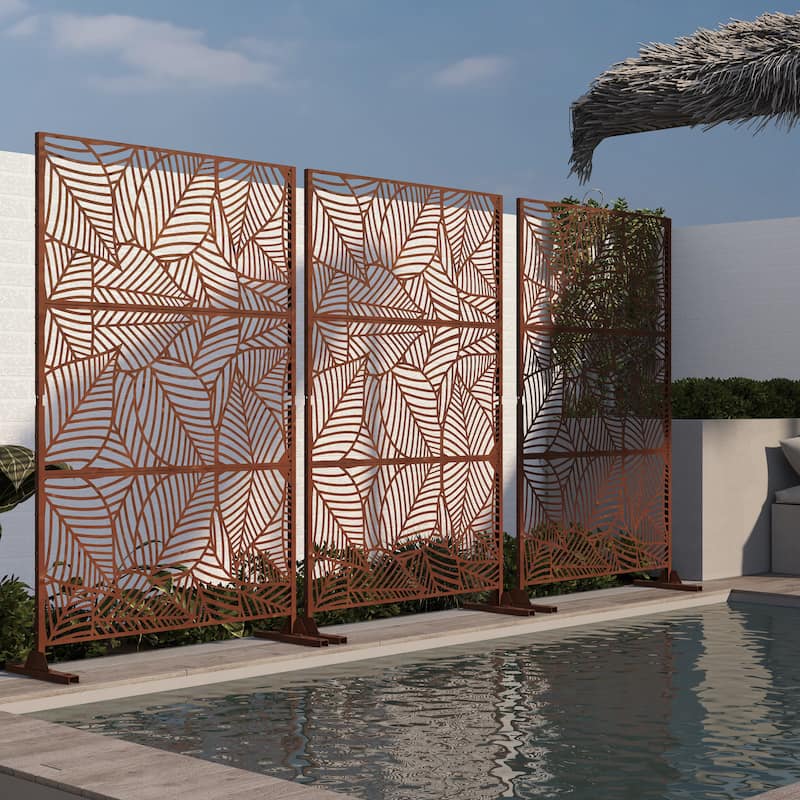 Outdoor Privacy Screen with Stand for Patio Garden Metal Fence