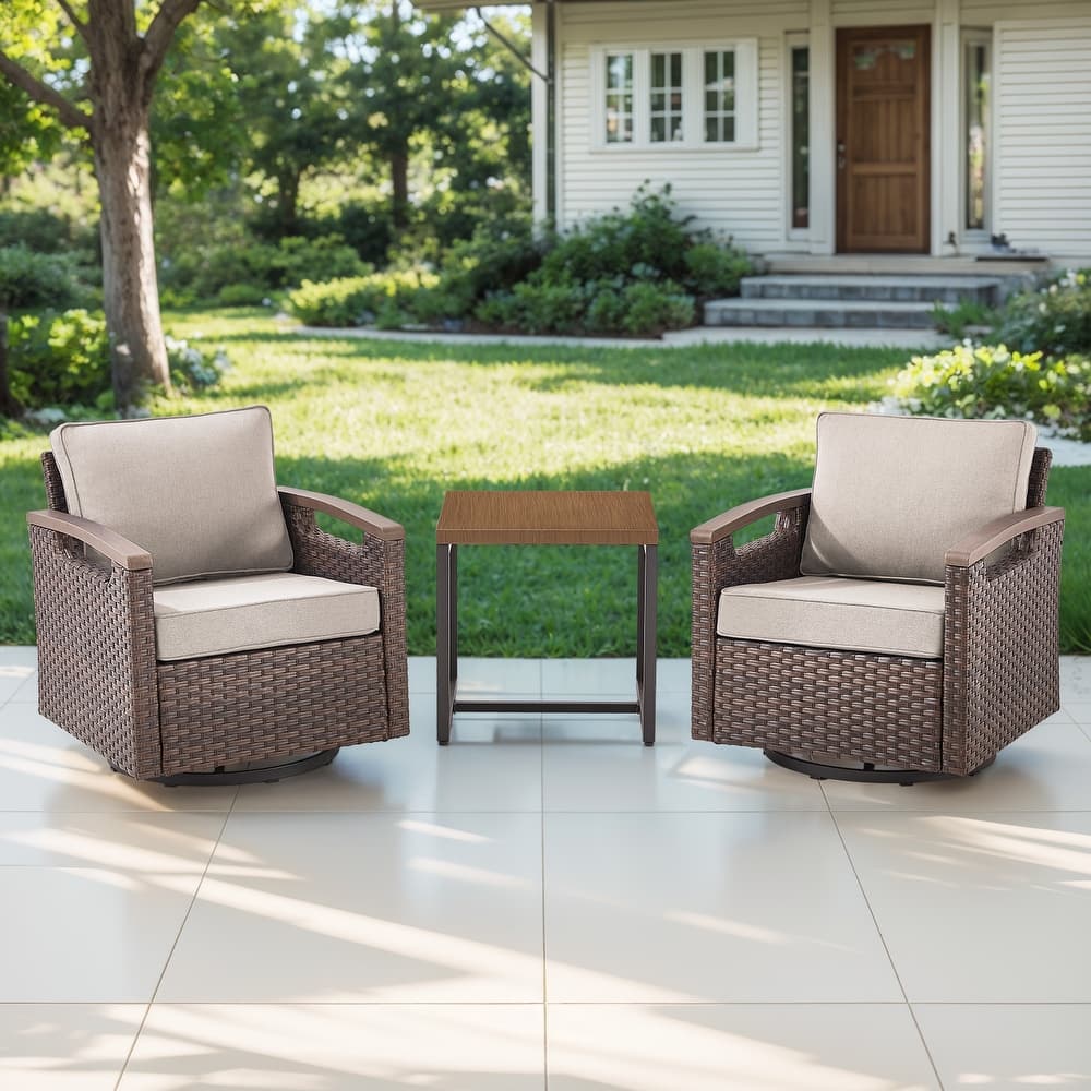 Gymojoy Patio Swivel Rocker Patio Chairs of 2 with Water-Resistant Olefin Cushions and Side Table