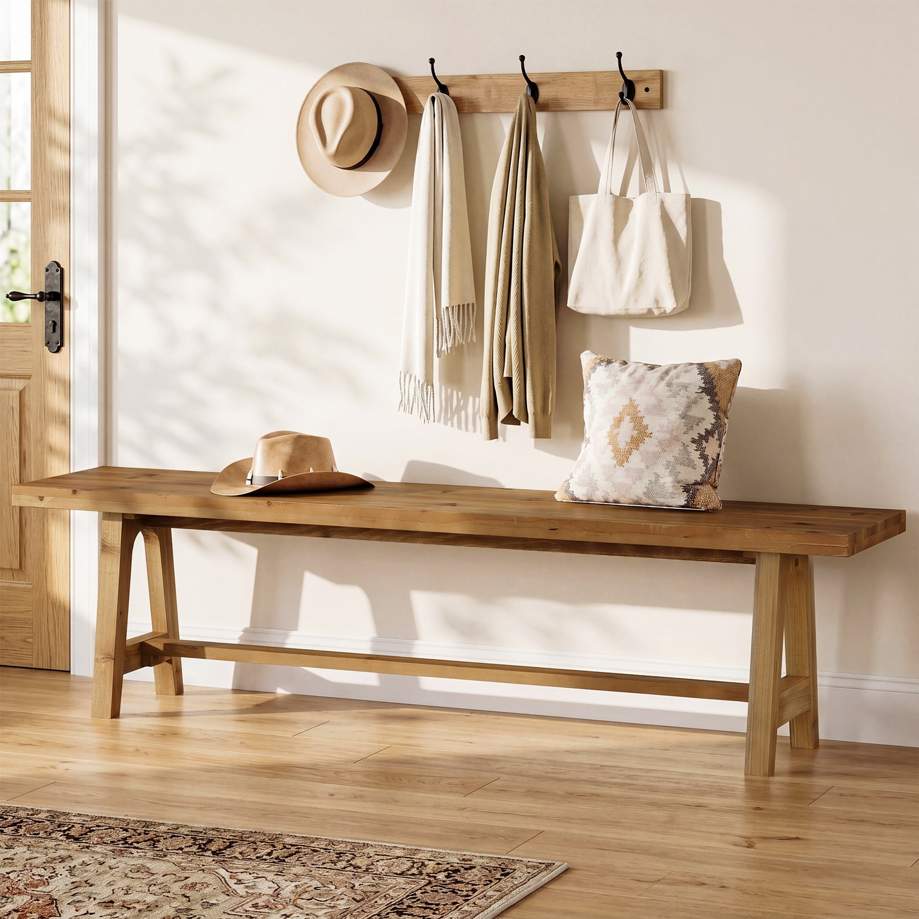 63-inch Solid Wood Dining Bench for Entryway, Dining Room