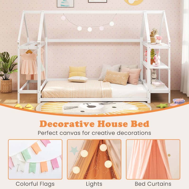 Costway Twin Size House Bed Montessori Floor Bed with Detachable