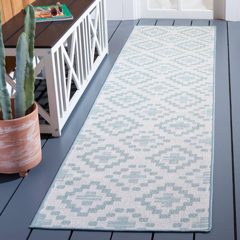 Martha Stewart by SAFAVIEH Washable Zauresh Indoor/ Outdoor Waterproof Rug - 2'2" x 9' Runner - Ivory/Grey