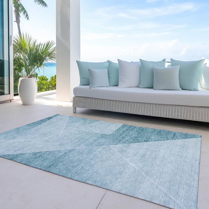 Machine Washable Indoor/ Outdoor Chantille Contemporary Abstract Rug - Teal - 8' x 10'