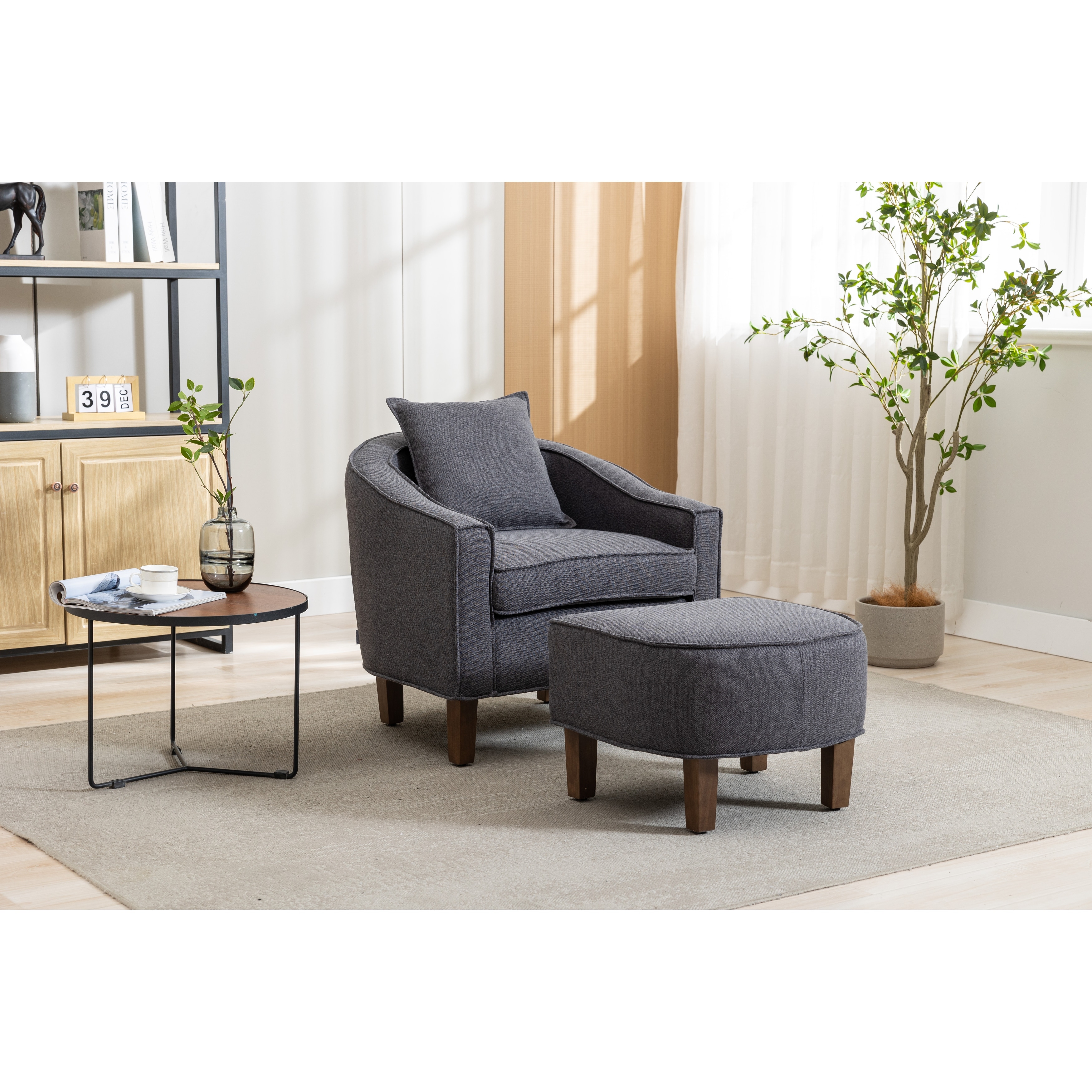 Dark gray deals chair with ottoman