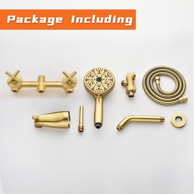 Wall Mount Shower Faucet with Tub Spout Brass 10-Setting Spray Complete Shower System with Rough-in Valve