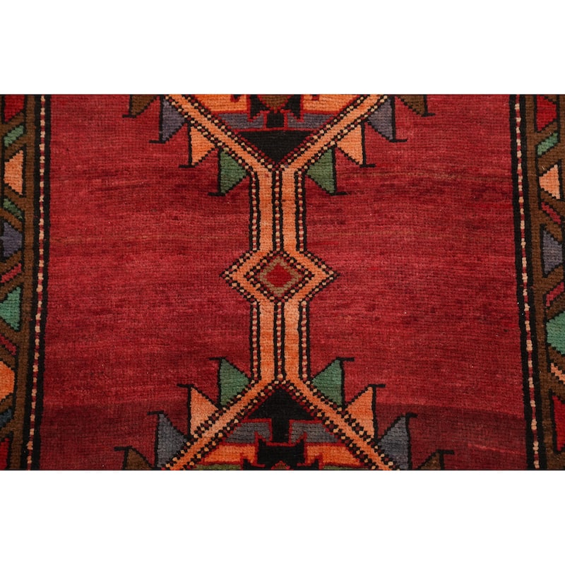 Hand Knotted Oriental 100% Wool Carpet Traditional Geometric Oranges & Rust Ardebil Runner Rug - 12' 8'' X 4' 0''