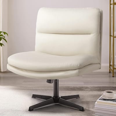 BOSSIN Criss Cross Chair Armless Office Desk Chair No Wheels,PU Leather Padded Modern Swivel Vanity Chair office chair