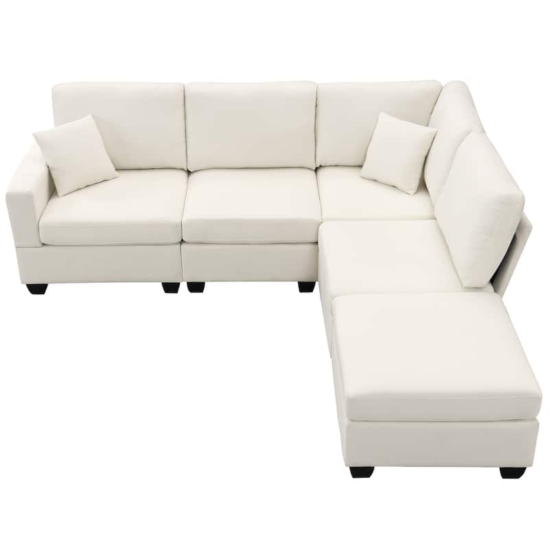 Beige Modern Linen L-Shape Modular Sectional Sofa Set with Convertible ...