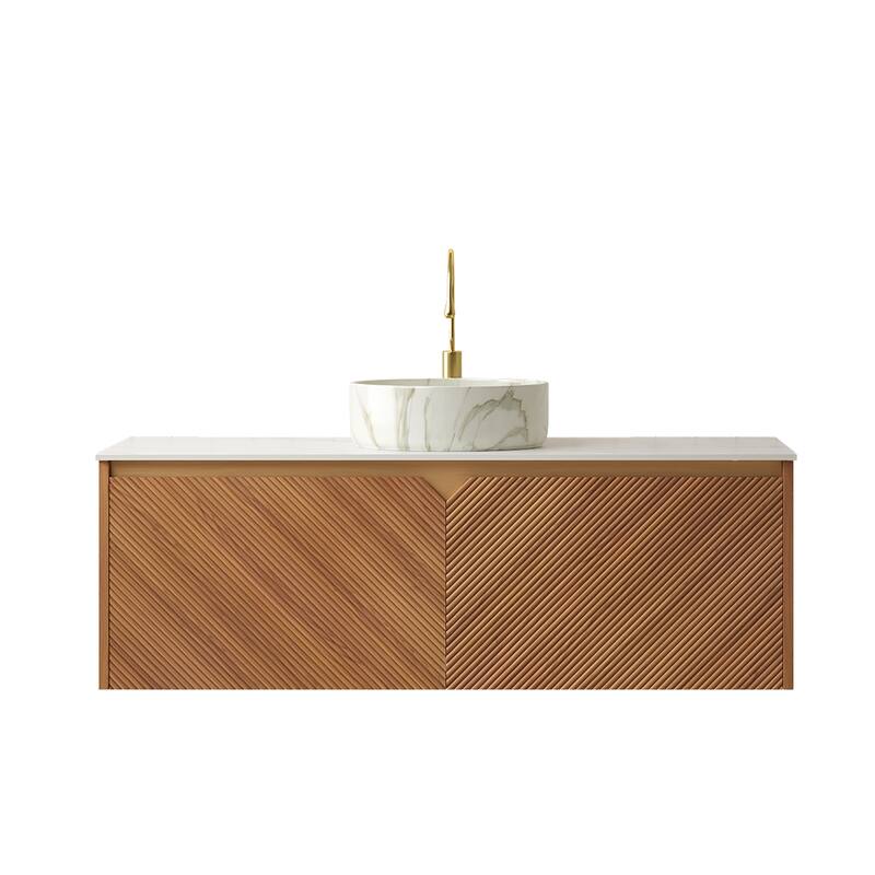 GDFStudio - Ruben Modern Floating Bathroom Vanity with Twill Double Doors & Vessel Basin, WITHOUT Faucet