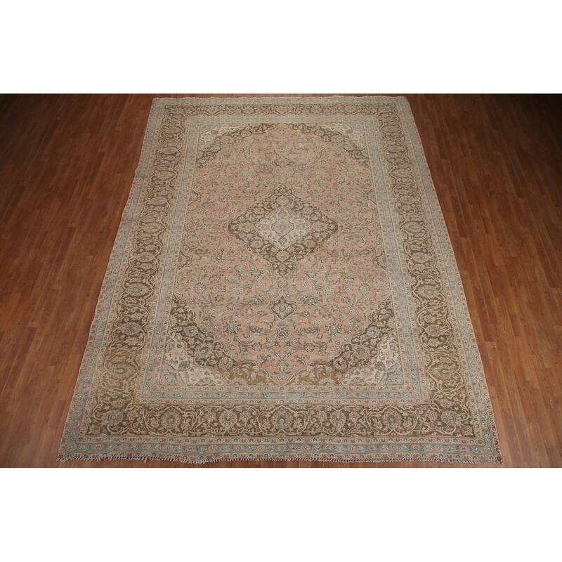 Hand Knotted Oriental 100% Wool Carpet Traditional Floral Pink Mashad Area Rug - 12' 6'' X 9' 10''