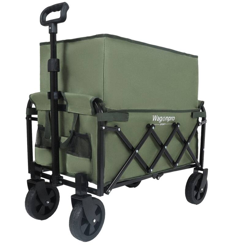 Expandable Dual-Layer Utility Wagon with 100% Extra Space - Grocery Cart for Camping, Shopping, Sports, Gardening, Fishing