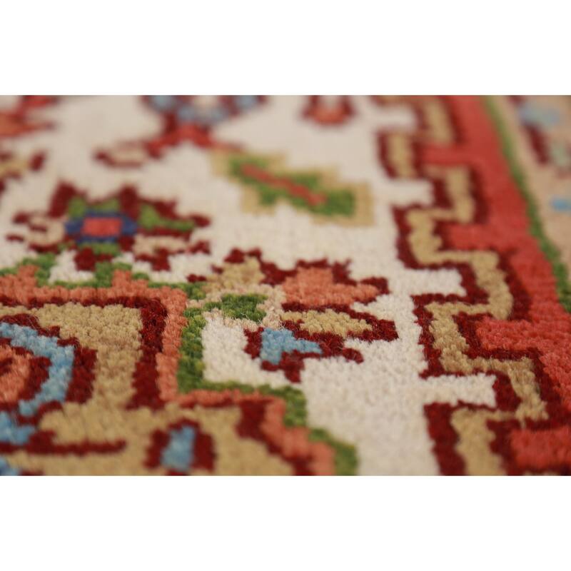 Ivory Geometric Heriz Serapi Indian Foyer Rug Handmade Wool Carpet - 3'0"x 4'11"