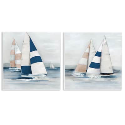 Stupell Sailboat Fleet Voyage Wall Plaque Art Design By Sally Swatland (Set of 2)